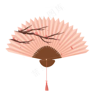 中国风粉色梅花折扇PNG元素