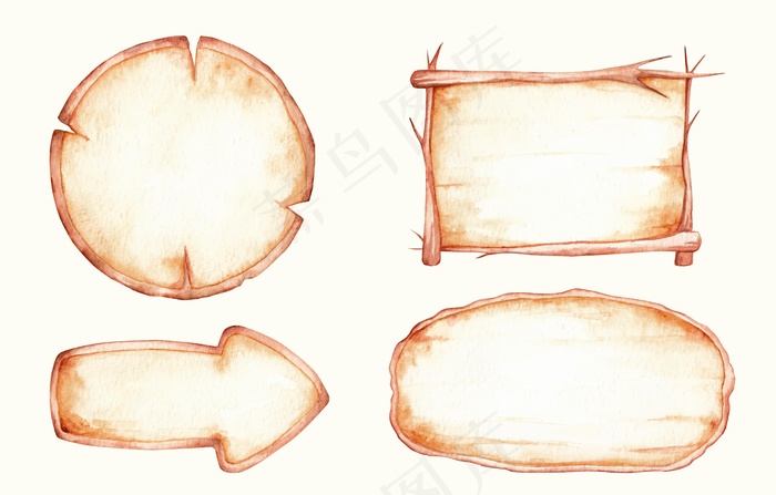 质朴的木质标志，水彩插图eps,ai矢量模版下载