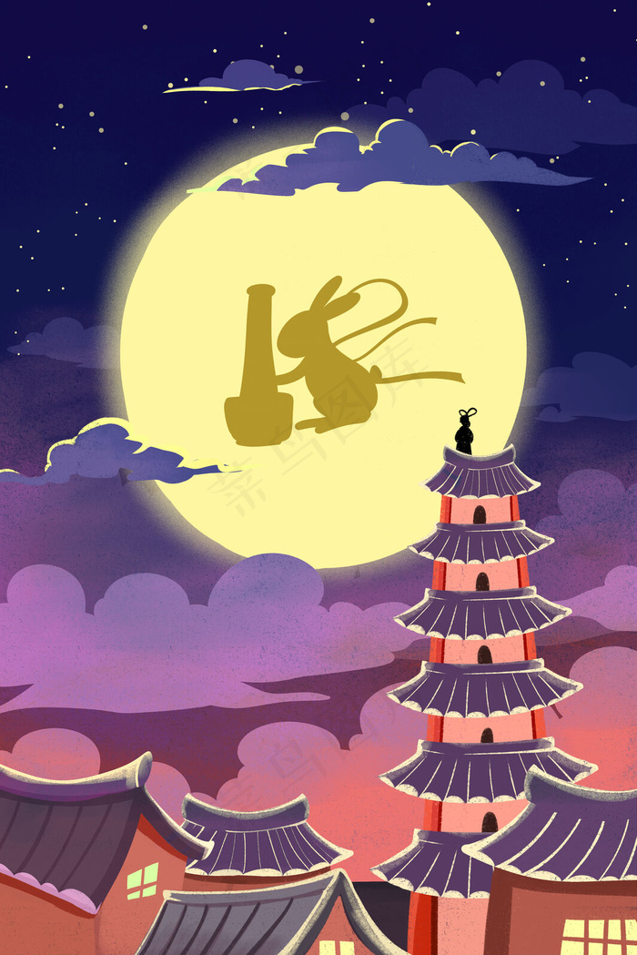 卡通手绘风中秋中秋节配图中秋(3545*5315px 300 dpi )psd模版下载