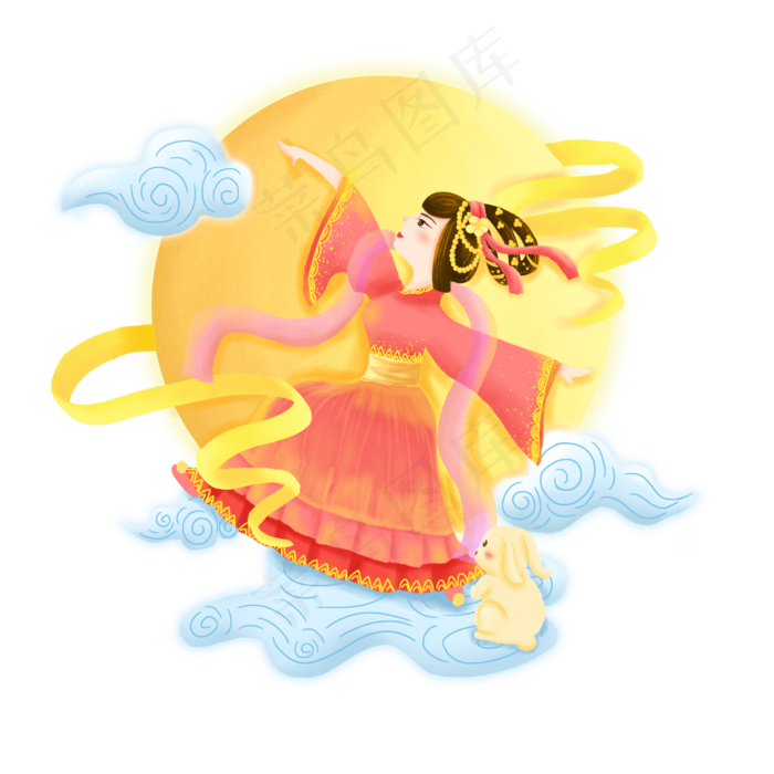 中秋节手绘嫦娥奔月(2000X2000(DPI:300))psd模版下载
