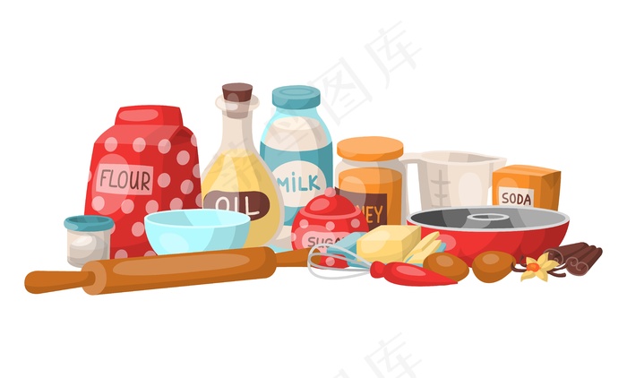设置烹饪材料装置，用于甜点蛋糕制备的配料eps,ai矢量模版下载