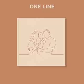 快乐家庭父亲母亲和独生子女玩耍的连续线条画