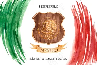 墨西哥国旗水彩宪法日背景