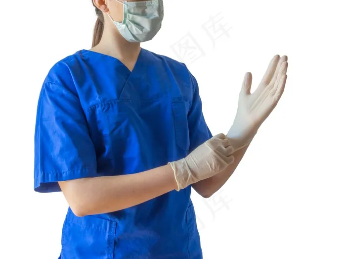 女医生身穿医用制服，戴着医用手套，准备做手术