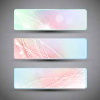 三个水平横幅banner与抽象线粉彩的颜色隔离与黑暗的角落平面