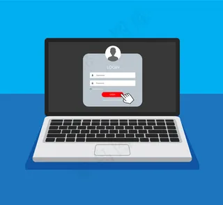 监视器显示屏上的注册表和登录表单页面。