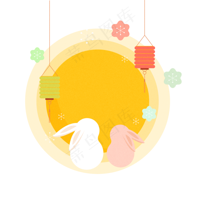 小清新中秋月亮兔子素材插图