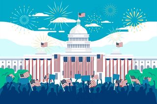 美国总统就职插画配白宫和焰火