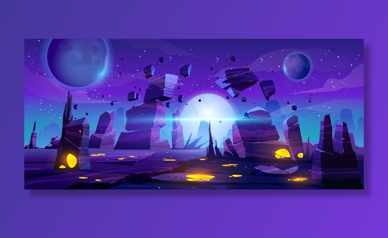 太空游戏背景，霓虹夜空外星景观