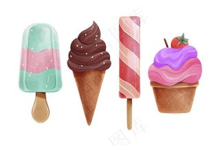 手绘水彩冰淇淋套装