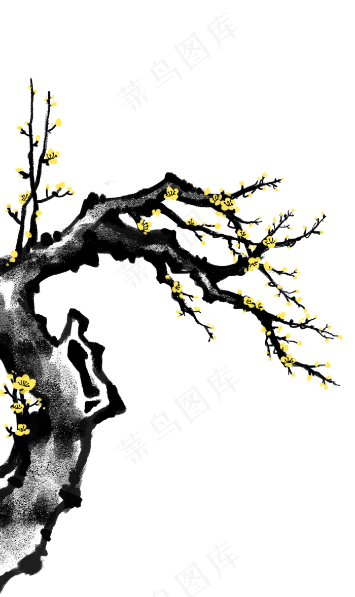 水墨画黄色梅花(2000X3365(DPI:300))psd模版下载