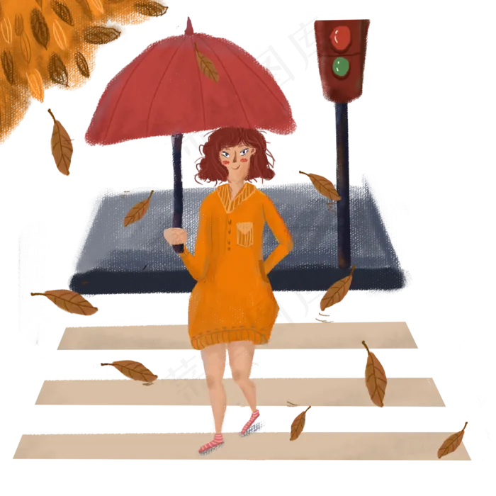 秋天美女马路红绿灯过斑马线遮阳(2000X2000(DPI:300))psd模版下载
