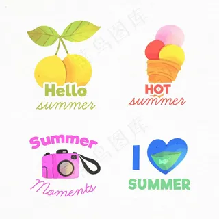 水彩画夏季徽章