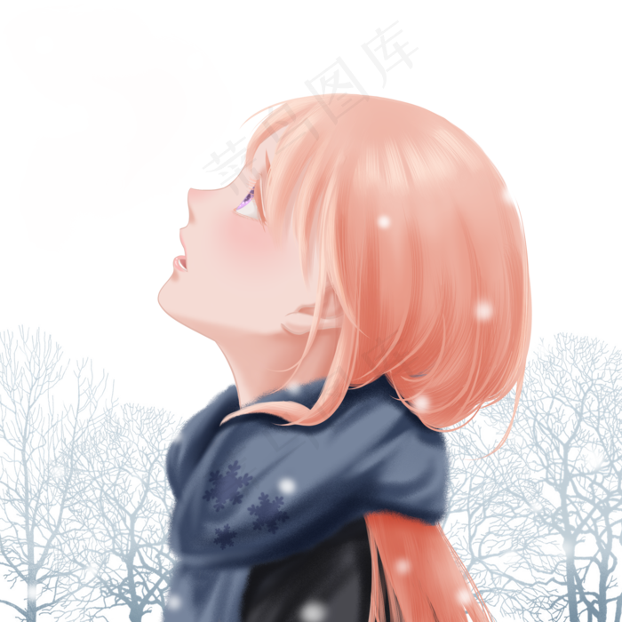 手绘动漫冬季雪中女生小清新二次(2000X2000(DPI:300))psd模版下载