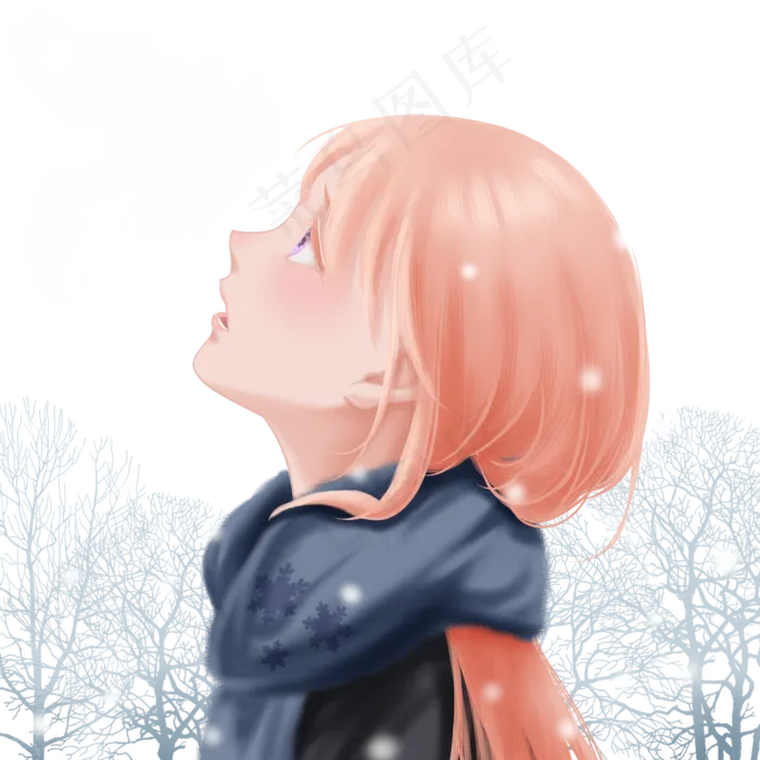 手绘动漫冬季雪中女生小清新二次(2000X2000(DPI:300))psd模版下载