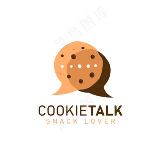 Cookie cookies talk徽标图标符号，带有气泡漫画中的两个Cookie talk讨论谈话形状插图