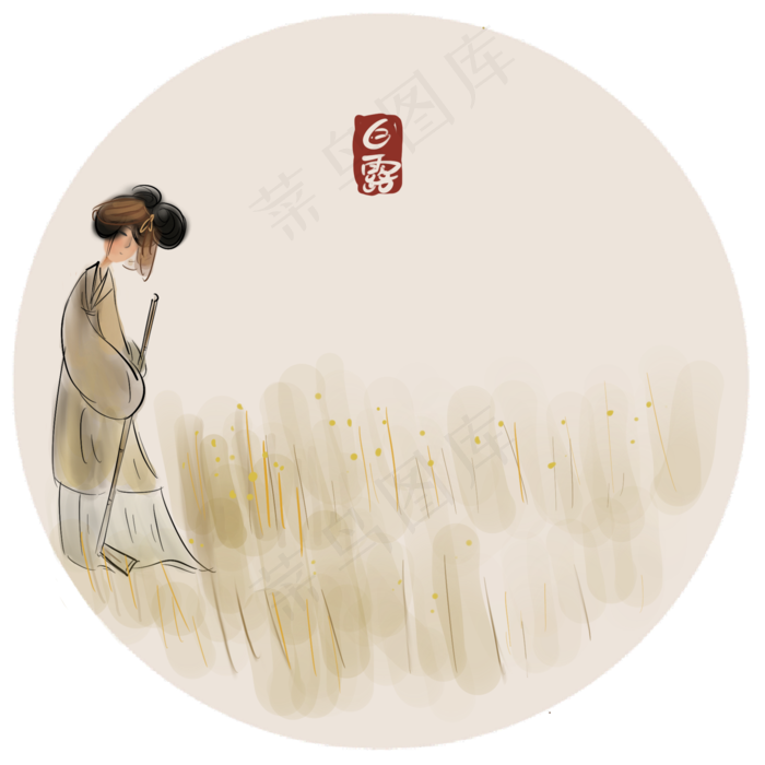 水墨孤灯劳作的妇人