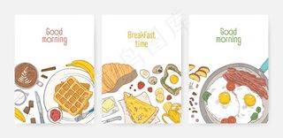 收集卡片模板，提供美味健康的早餐和早餐-