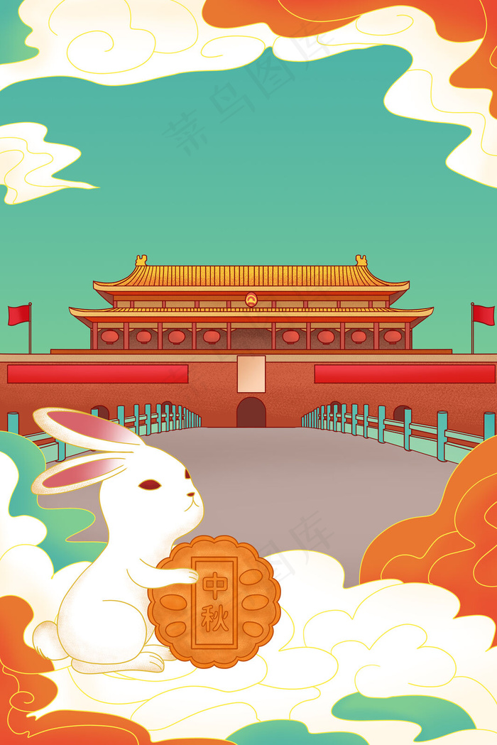 中秋节国庆节双节*兔子月饼配图(3545*5315px 300 dpi )psd模版下载