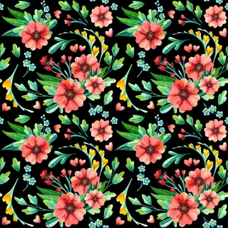 花卉无缝图案，植物水彩。