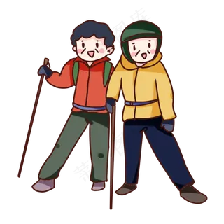 手绘卡通重阳节老人登山