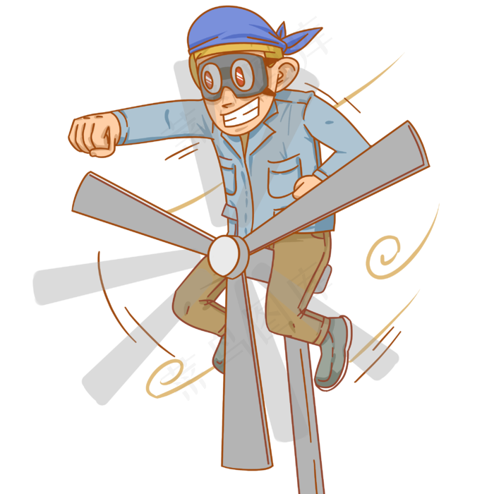 秋季大风玩耍男孩插画