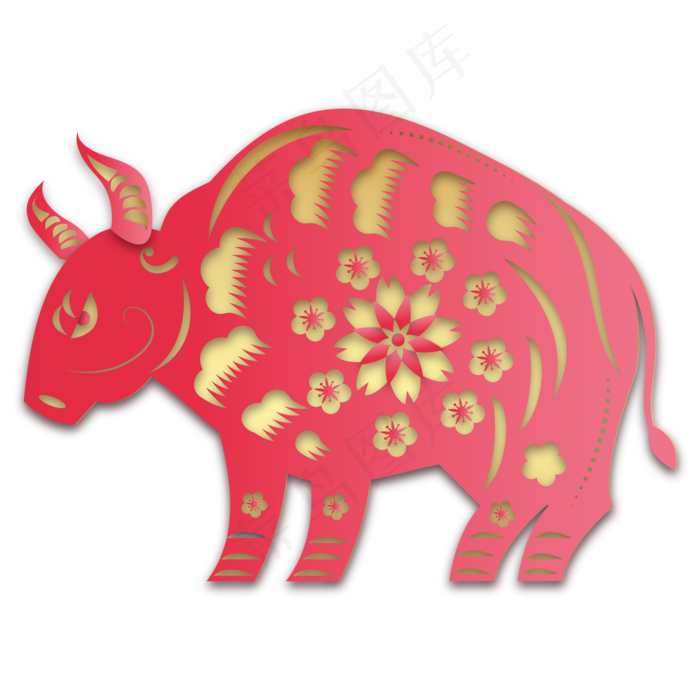 新年牛年剪纸(2000*2000px 300 dpi )ai矢量模版下载