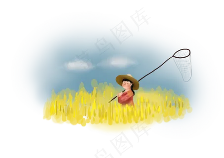 立秋手绘麦田里的人