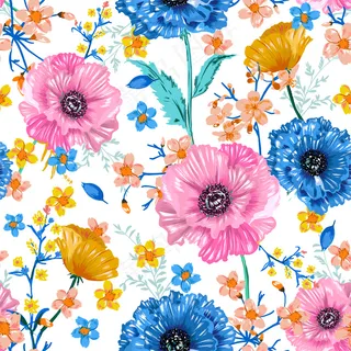 柔软清新绽放甜美的花园花朵五颜六色的花朵florla植物无缝图案