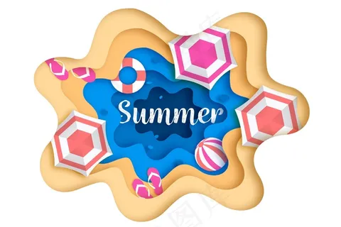 带雨伞和人字拖的夏季背景