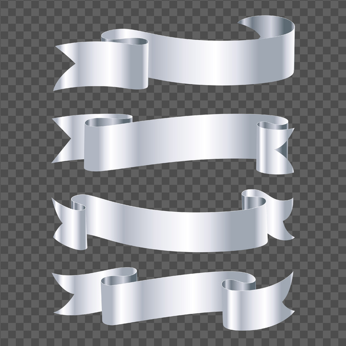 在透明背景上隔离的银丝带