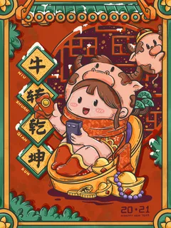 牛年插画 牛年海报 新春海报