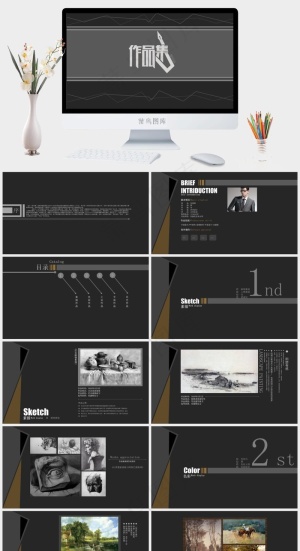 灰色简洁营销硬朗PPT模板预览图