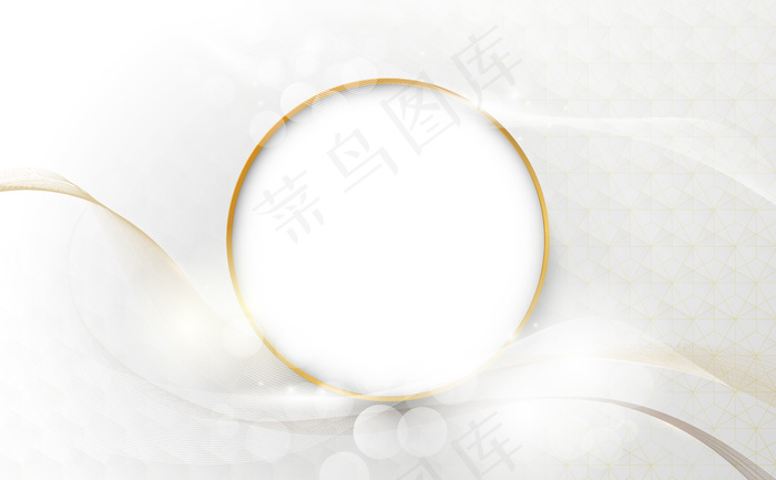 抽象奢华波浪线，金色圆形边框