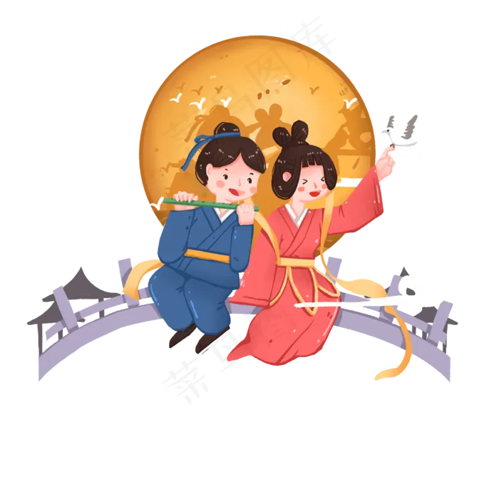 七夕节鹊桥相会的牛郎织女(2000X2000(DPI:300))psd模版下载