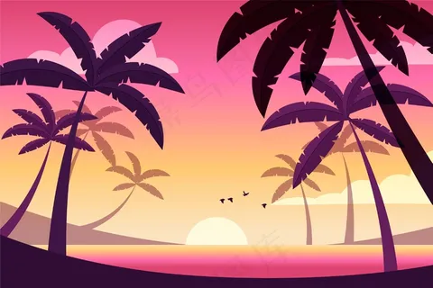 在日落背景下飞行的鸟