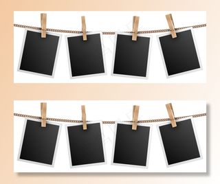 复古相框挂在白色隔离绳上