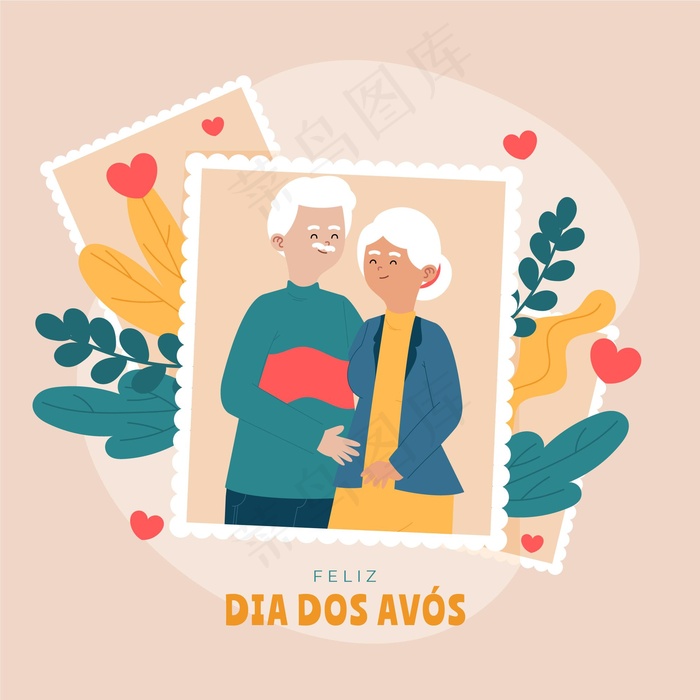 Dia dos avos与祖父母的插图eps,ai矢量模版下载