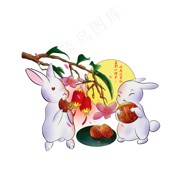 手绘贺中秋兔子吃月饼(2000X2000)