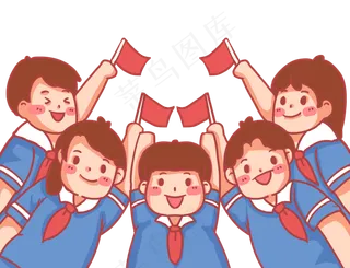 红领巾学生庆祝国庆