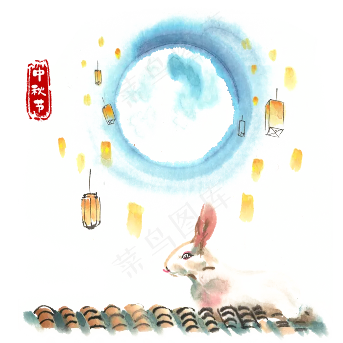 中秋节玉兔与天灯(4724X4724(DPI:300))psd模版下载