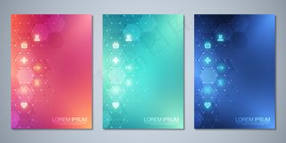 模板小册子或封面，书籍，宣传单,DM传单，医疗图标和符号。保健、科学和医药技术概念。