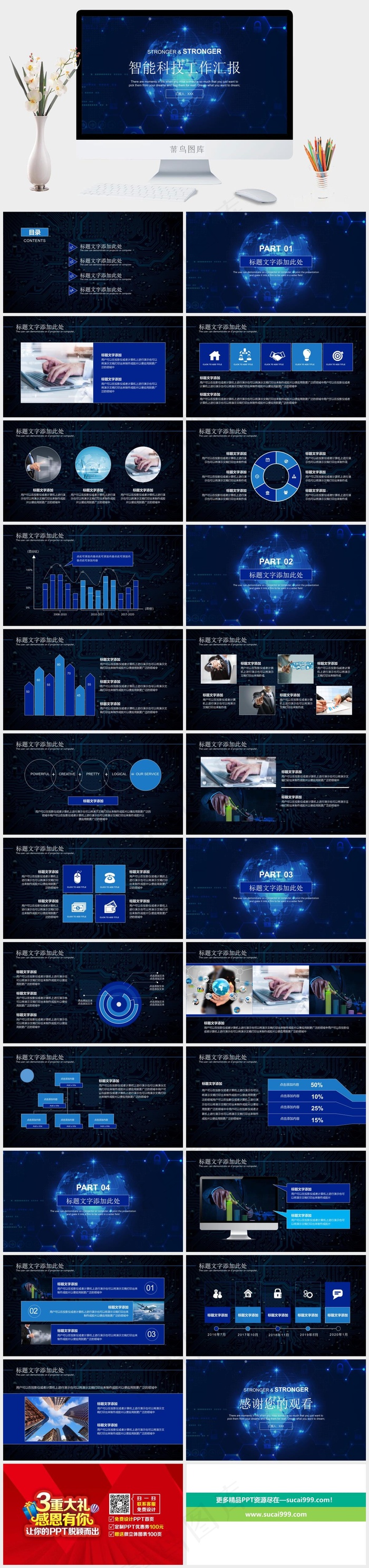 工作汇报
蓝色科技PPT模板