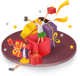 双十一电商活动女孩和礼盒