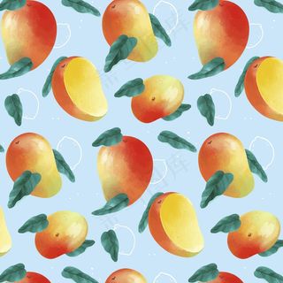 蓝色背景上的美味芒果图案