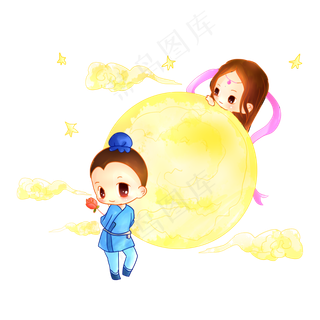 七夕主题卡通人物牛郎织女插图