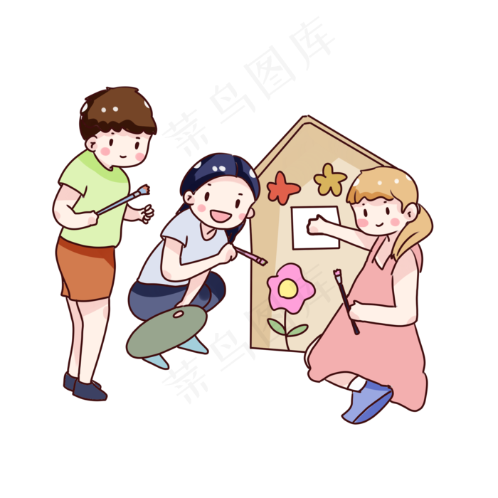 手绘卡通教师节教学生画画