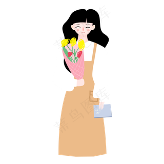 女孩拿着鲜花免抠图