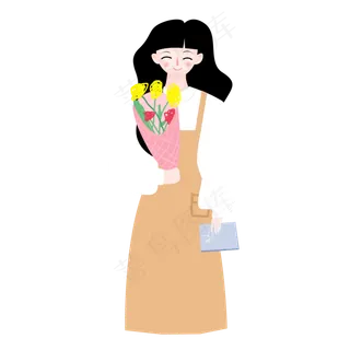 女孩拿着鲜花免抠图 女孩拿着鲜花免抠图