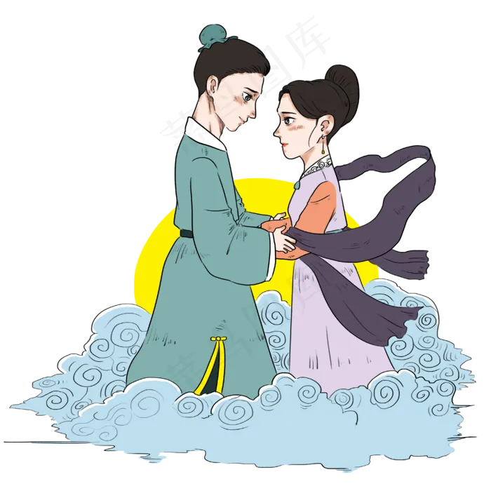 七夕节牛郎织女月下云桥相会(4000X4000(DPI:300))psd模版下载